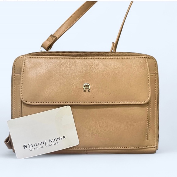 Vintage 1990s Etienne Aigner Tan Leather Crossbody Bag with Original Tag - Picture 1 of 8